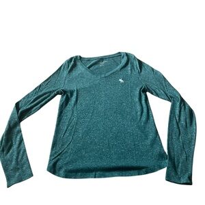Abercrombie & Fitch Kids Long Sleeve V-Neck Tee in Teal with White Logo